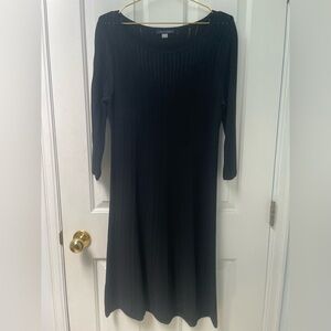 S Tommy Hilfiger Black 3/4 Sleeve Ribbed Stretchy Midi Dress